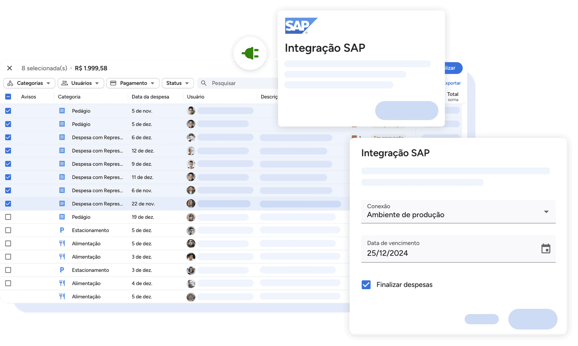 Plataforma NotePay com interfaces prontas para integração com o ERP SAP.
