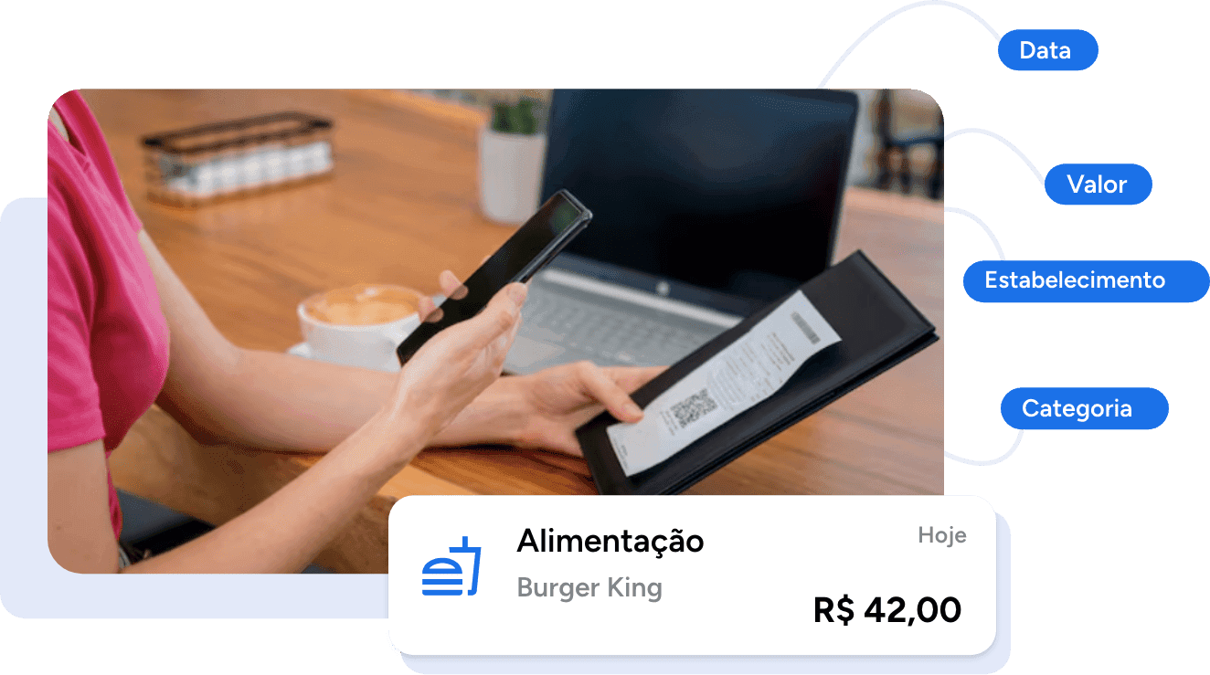 Leitor inteligente NotePay: Registre despesas em segundos.
